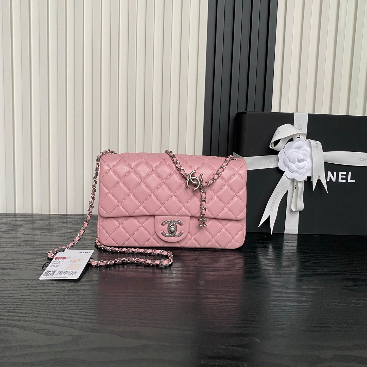 CHANEL 25S FLAP BAG 23 IN LIGHT PINK CALFSKIN SILVER HARDWARE