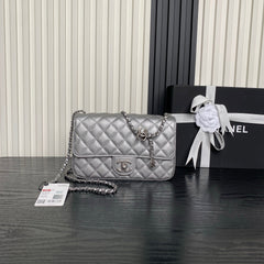 CHANEL 25S FLAP BAG 23 IN DARK GRAY CALFSKIN SILVER HARDWARE