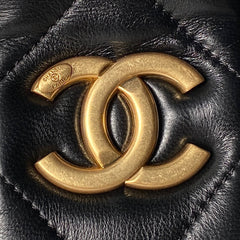 CHANEL 25S BOW BAG 38 IN BLACK LAMBSKIN WITH GOLD HARDWARE