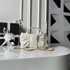 CHANEL 25S MINI BOW BAG 26 IN CREAM WHITE LAMBSKIN WITH GOLD HARDWARE