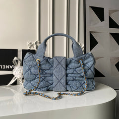CHANEL 25S BOW BAG 38 IN DARK BLUE DENIM WITH GOLD HARDWARE