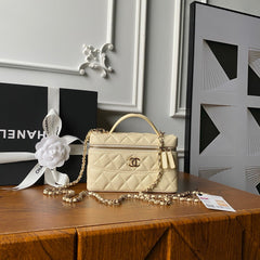 CHANEL 25S VANITY BAG 20 IN CREAMY BEIGE CAVIAR LEATHER