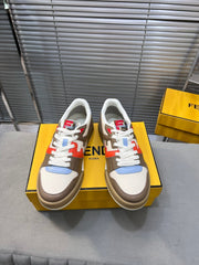 FENDI MATCH LOW TOPS IN COFFEE BROWN MIX WHITE CALFSKIN AND MESH