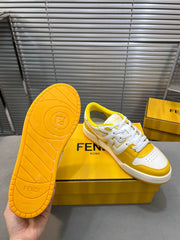 FENDI MATCH LOW TOPS IN BRIGHT YELLOW MIX WHITE CALFSKIN AND MESH