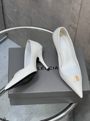 BALENCIAGA 25S HIGH-HEEL SHOES 85 MM IN WHITE COW LEATHER WITH GOLD HARDWARE