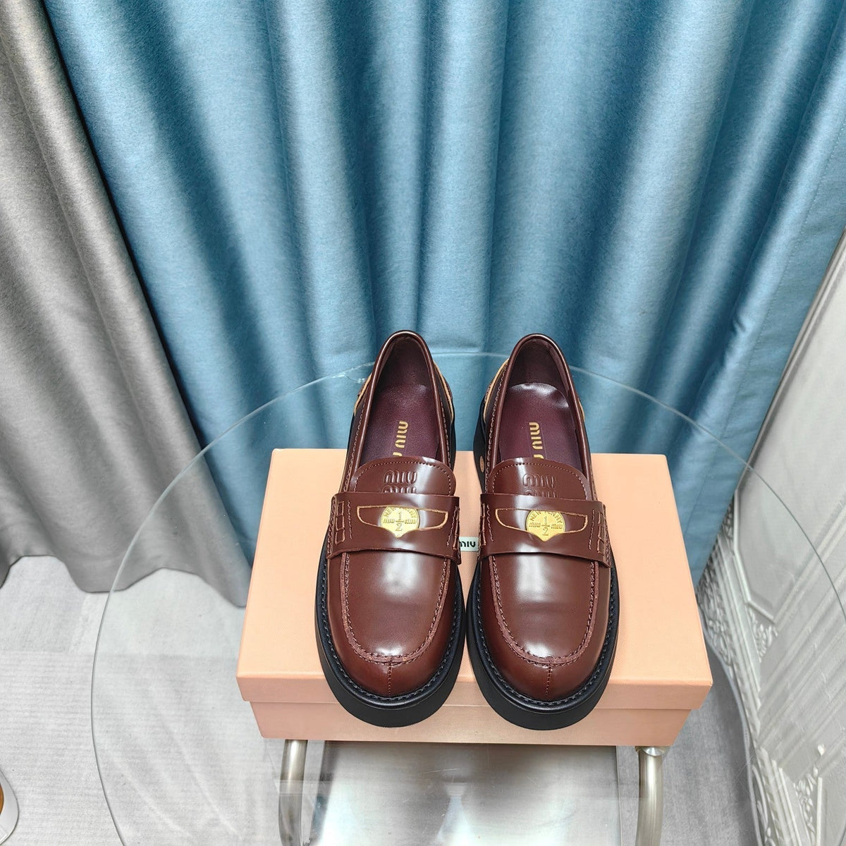 THICK-SOLED LOAFERS SHOES WALNUT COLOR COWHIDE
