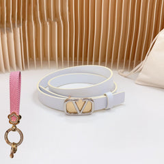 Silver Vlogo and Gold Hardware Buckle White Calfskin 20mm