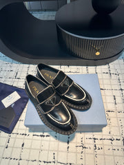 PRA SCHOCOLATE BRUSHED LOAFERS BLACK AND WHITE BORDER CALFSKIN