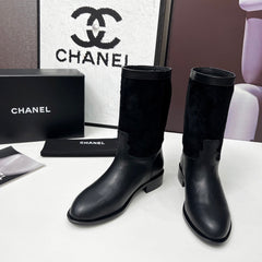 CHANEL 25S MID-CALF BOOTS 35MM IN BLACK CALFSKIN AND SUEDE GOLD HARDWRE