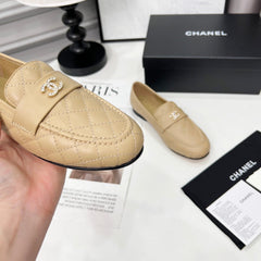 CHANEL 25S LOAFER DANCE SHOES IN BEIGE CALFSKIN GOLD HARDWRE