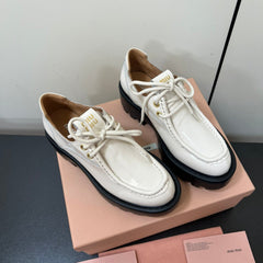 LACE-UP LOAFERS WITH THICK SOLE IN WHITE SHINY SHEEPSKIN