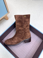 PRADA 25S LOW-CUT BOOTS IN DARK BROWN SUEDE