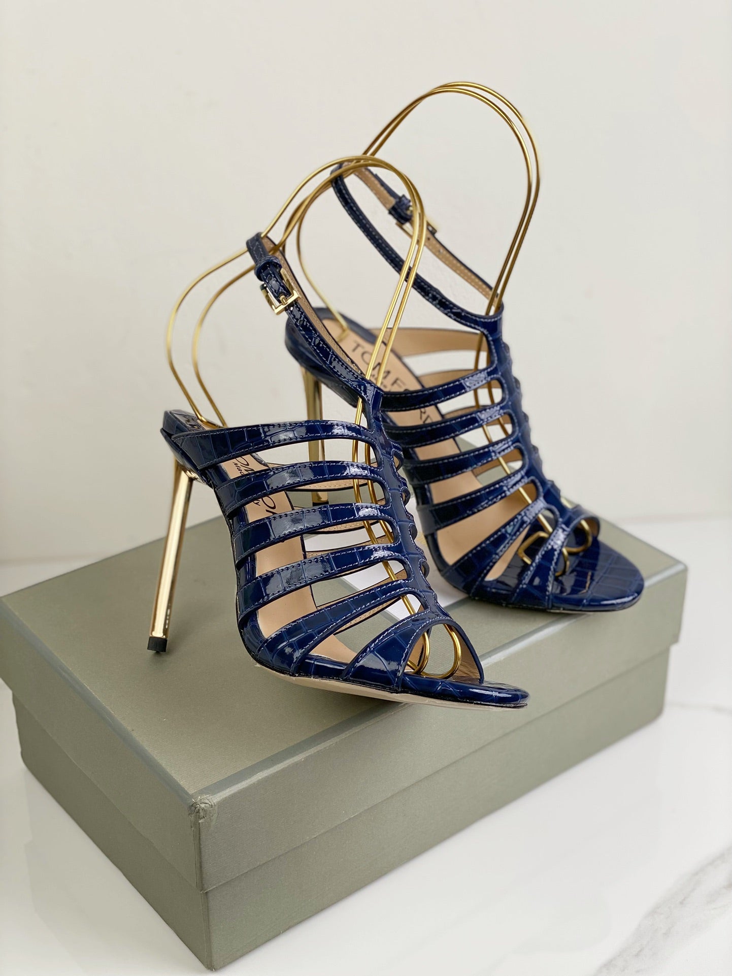 HIGH SANDAL 10 CM IN NAVY BLUE CALFSKIN