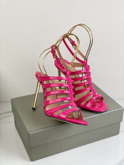 HIGH SANDAL 10 CM IN BRIGHT PINK CALFSKIN