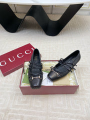 GG BALLET FLAT BLACK HORIZONTAL STRAPS LAMBSKIN