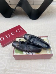 GG BALLET FLAT BLACK HORIZONTAL STRAPS LAMBSKIN