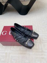 GG BALLET FLAT BLACK HORIZONTAL STRAPS LAMBSKIN