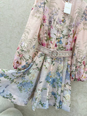 ZIMMER FLORAL DRESS WITH STAND COLLAR AND BELT 269180