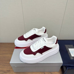 PRADA 25S DOWNTOWN BOLD SNEAKERS 45MM IN WHITE AND BURGUNDY CALFSKIN