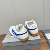 TOM FORD 26S JACKSON SNEAKERS IN WHITE AND BLUE SUEDE