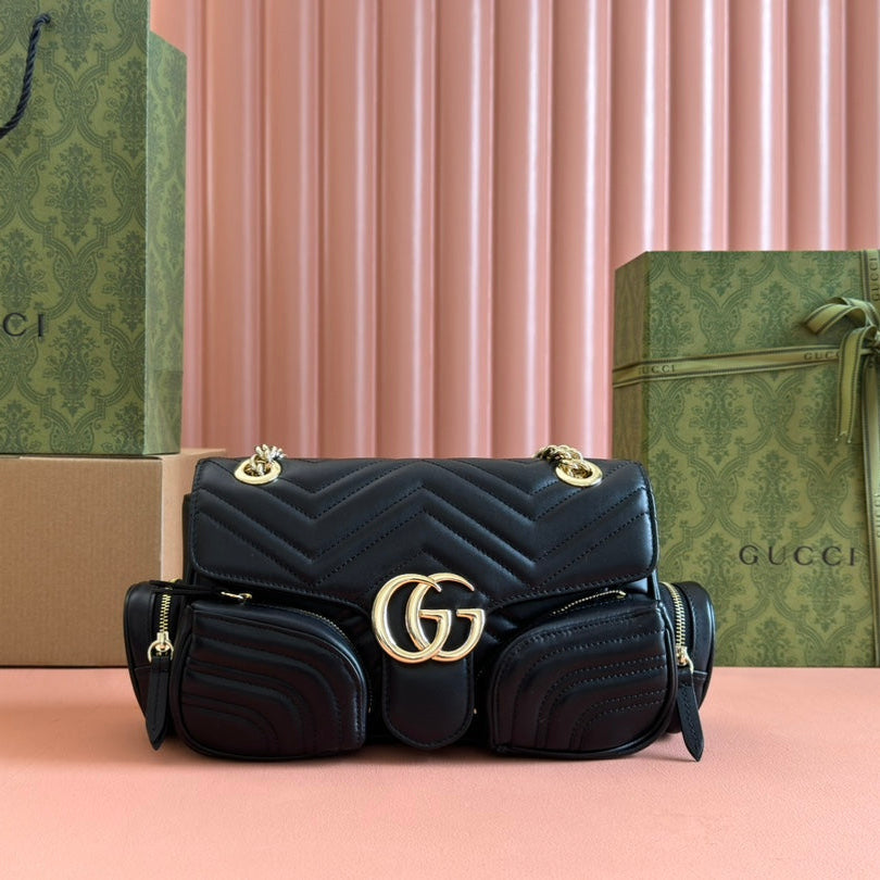 MARMONT SMALL MULTI-POCKET BAG 25 IN BLACK CALFSKIN GOLD HARDWARE