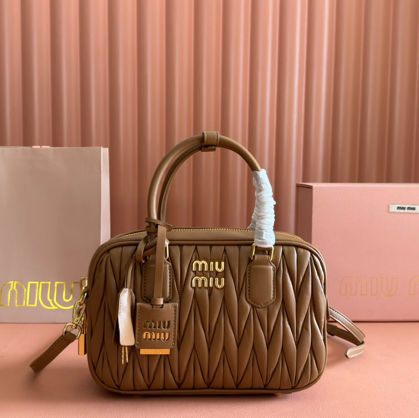 ARCADIE MATELASSÉ BAG 24 IN BROWN LAMBSKIN GOLD HARDWARE