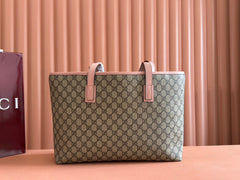 MEDIUM TOTE BAG 38 IN BEIGE AND BROWN GG COATED FABRIC PINK CALFSKIN