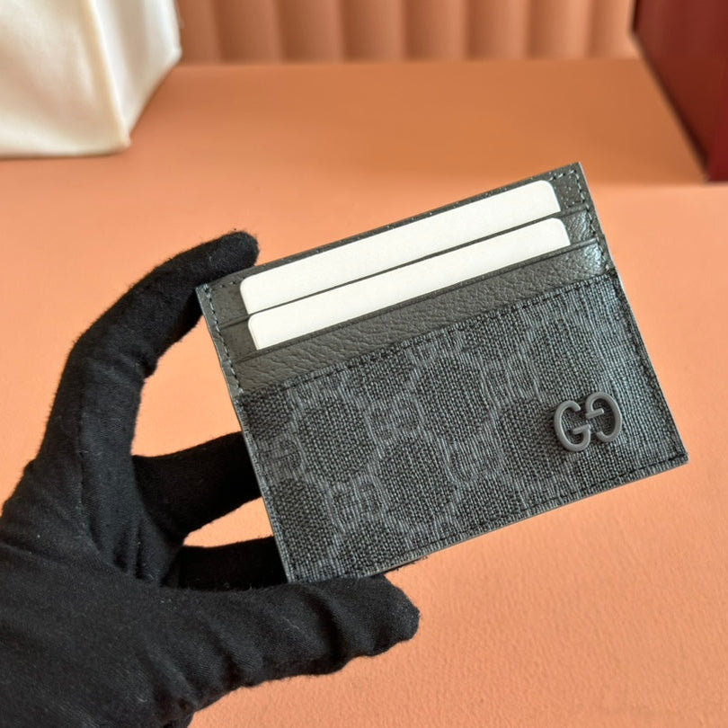 GG CARD CASE 10 IN GREY GG CALFSKIN