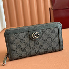 OPHIDIA ZIP AROUND WALLET 19 IN DARK GREY COATED FABRIC AND CALFSKIN