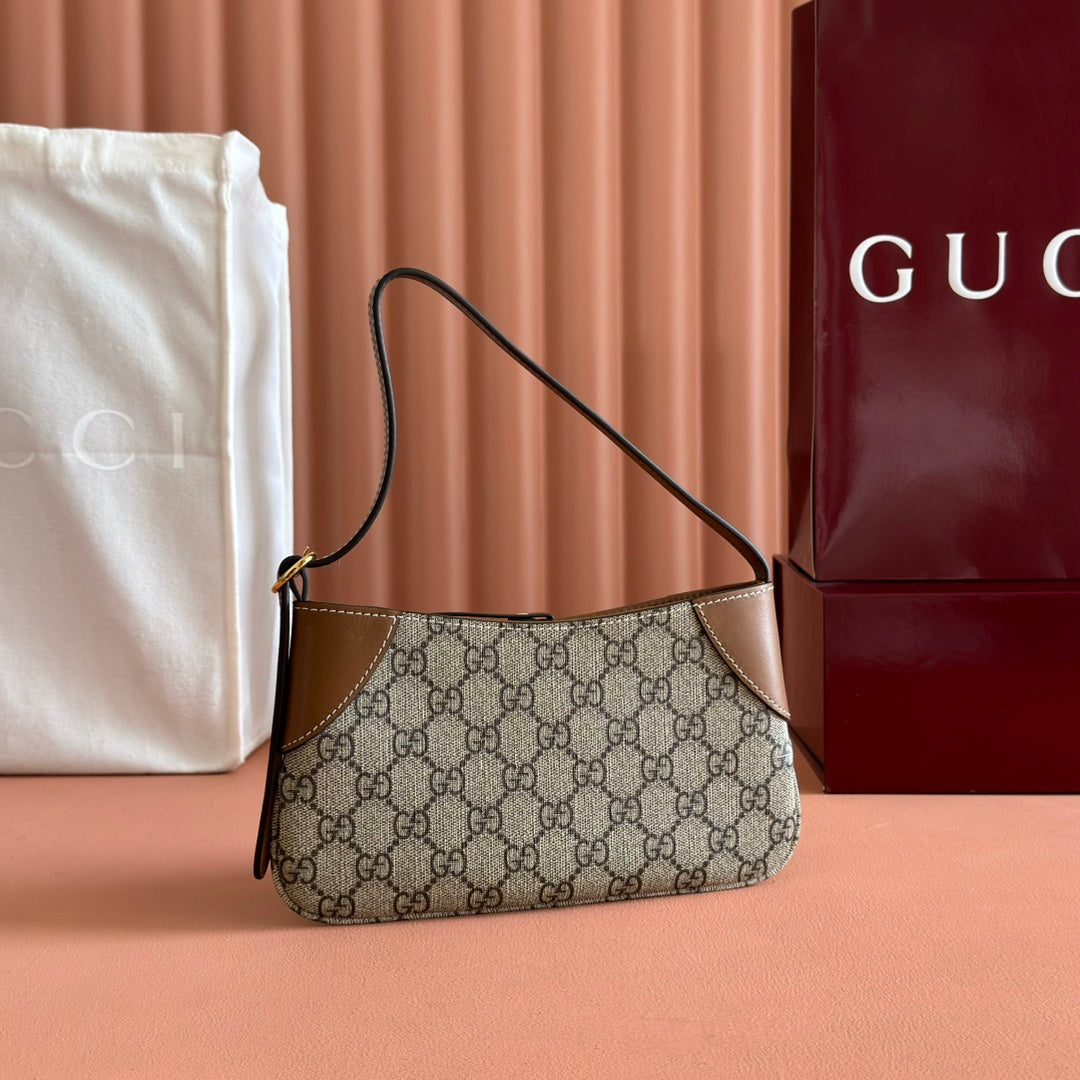 EMBLEM SMALL SHOULDER BAG 23 IN BEIGE AND BROWN GG COATED FABRIC BROWN CALFSKIN TRAP