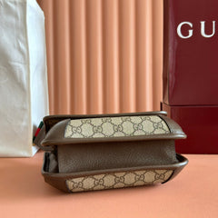 GUCCI NEO VINTAGE TIGER HEAD CROSSBODY BAG 22 IN CANVAS BROWN LEATHER TRIM