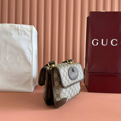 GUCCI NEO VINTAGE TIGER HEAD CROSSBODY BAG 22 IN CANVAS BROWN LEATHER TRIM