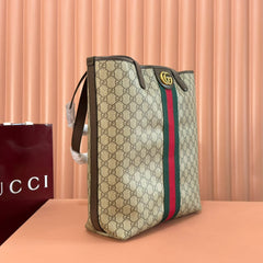 GUCCI 25S TOTE BAG 36 CM IN DARK BROWN MIX BEIGE LAMBSKIN WITH GOLD HARDWARE