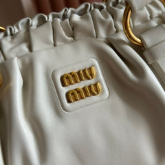 MIUMIU 26S JOIE HAND BAG 32 IN WHITE SHINY LAMBSKIN GOLD HARDWARE