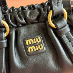 MIUMIU 26S JOIE HAND BAG 22 IN BLACK SHINY LAMBSKIN GOLD HARDWARE