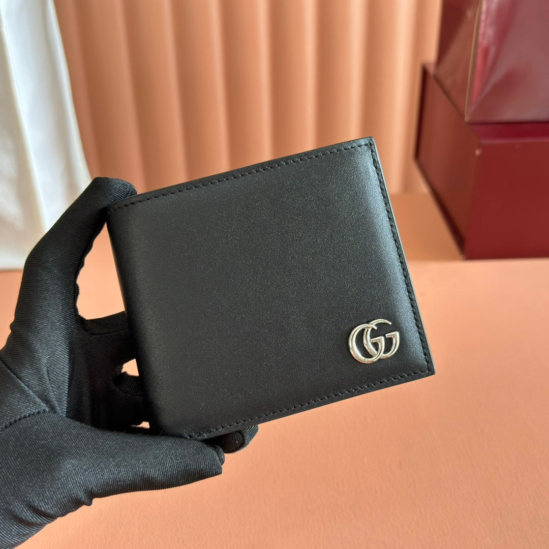 GUCCI 25S MARMONT WALLET BAG 11 IN BLACK CALFSKIN SILVER HARDWARE
