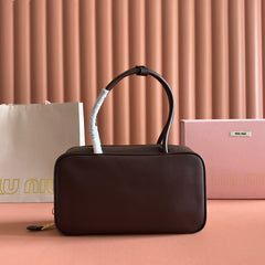 MIUMIU 26S BEAU TOP HANDLE BAG 29 IN DARK BROWN CALFSKIN GOLD HARDWARE