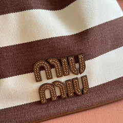 MIUMIU 26S BUCKET BAG 23 IN CREAM AND BROWN CANVAS GOLD HARDWARE