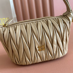 MIUMIU 26S POUCH BAG 15 IN DARK BEIGE CALFSKIN GOLD HARDWARE