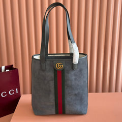 GUCCI 25S OPHIDIA MEDIUM TOTE 36 CM IN GREY SUEDE