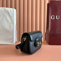 GUCCI 25S HORSEBIT 1955 MINI BAG 20 CM IN BLACK CALFSKIN WITH GOLD HARDWARE