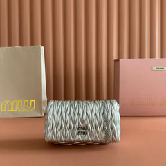 MIUMIU 26S MATELASSE MINI BAG 18 IN SILVER CALFSKIN SILVER HARDWARE