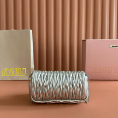 MIUMIU 26S MATELASSE MINI BAG 18 IN SILVER CALFSKIN SILVER HARDWARE