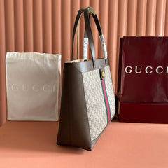 GUCCI 25S TOTE BAG 44 CM IN DARK BROWN MIX BEIGE LAMBSKIN WITH GOLD HARDWARE