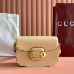 GUCCI 25S HORSEBIT 1955 MINI BAG 35 CM IN LIGHT WARM BEIGE CALFSKIN WITH GOLD HARDWARE