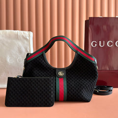 GUCCI 25S GIGLIO LARGE TOTE BAG 25 CM IN BLACK CANVAS