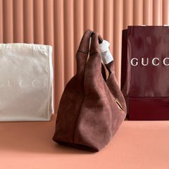 GUCCI 25S HANDBAG 46 CM IN DARK CACAO BROWN SUEDE WITH GOLD HARDWARE