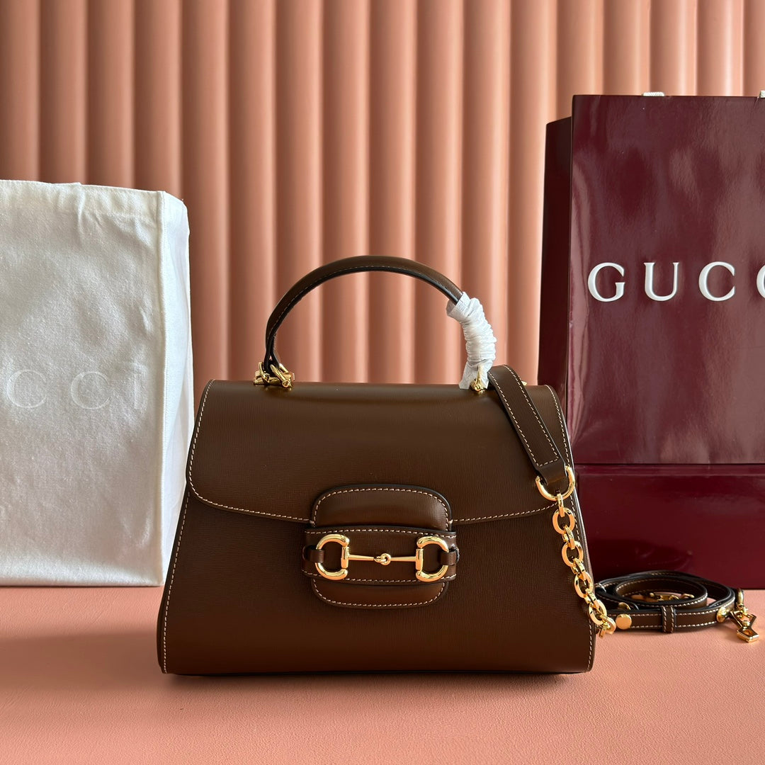 GUCCI 25S HORSEBIT 1955 MEDIUM SHOULDER BAG 29 CM IN BROWN CALFSKIN WITH GOLD HARDWARE