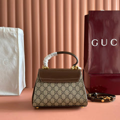 GUCCI 25S HORSEBIT 1955 MEDIUM SHOULDER BAG 22 CM IN DARK BEIGE CANVAS AND BROWN CALFSKIN WITH GOLD HARDWARE