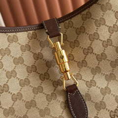 GUCCI 25S JACKIE MONOGRAM 28 CM IN LIGHT BROWN CANVAS AND CALFSKIN